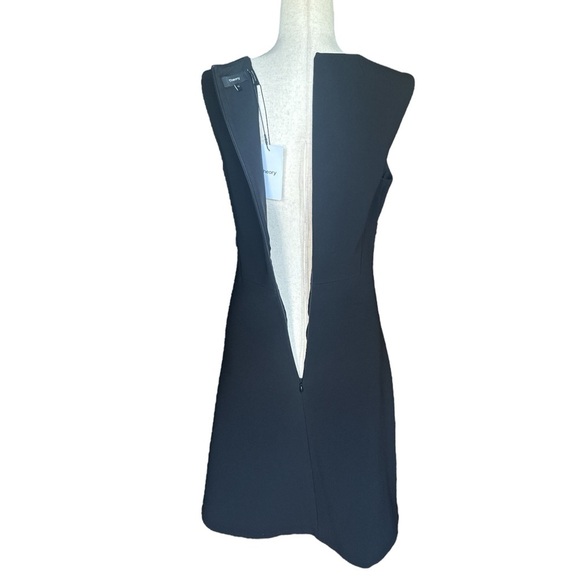 NWT Theory Black Crepe Scoop Flounce Dress Sleeveless Size 12 - Picture 11 of 16